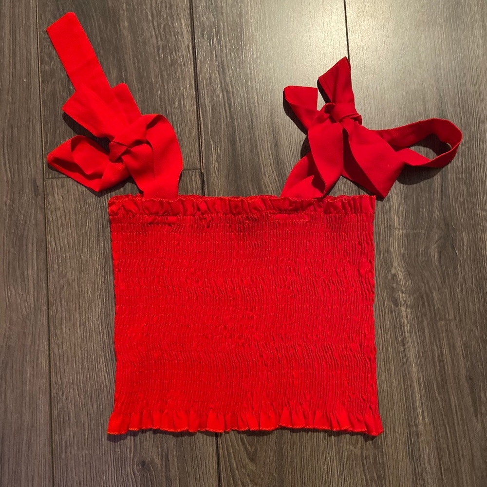 Red tie crop top